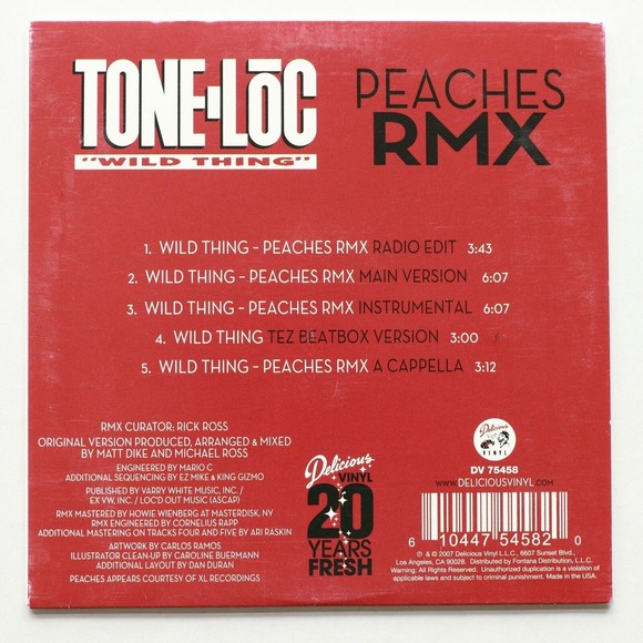 Tone Loc Wild Thing: Peaches RMX 5 Track [Single] (CD, 2007, Delicious Vinyl) - Picture 2 of 4